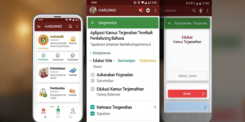 Tampilan antarmuka utama HARUM4D dengan fungsi Kamus Terjemahan.