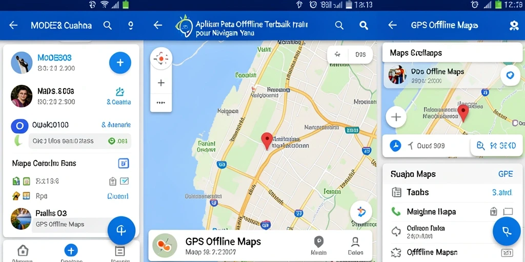 Tampilan antarmuka aplikasi MODE303 untuk navigasi GPS Offline Maps.