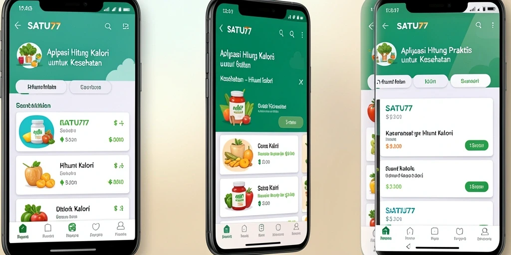 Antarmuka aplikasi SATU77 yang mudah digunakan untuk menghitung kalori.